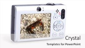  Presentation with white cctv camera on modern - Theme consisting of mega pixels - digital photo camera isolated background and a  colored foreground