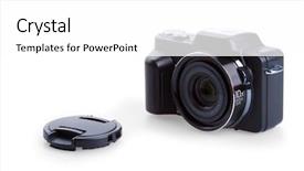  Presentation with white cctv camera on modern - Slides with mega pixels - digital photo camera isolated background and a  colored foreground