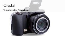  Presentation with digital - Presentation theme featuring mega pixels - digital photo camera isolated background and a white colored foreground