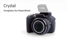 Presentation with digital - Cool new presentation theme with mega pixels - digital photo camera isolated backdrop and a white colored foreground