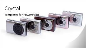 Presentation with cameras - Presentation enhanced with mega pixels - digital photo cameras isolated background and a  colored foreground