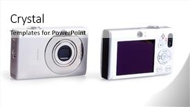  Presentation with cameras - Cool new presentation theme with mega pixels - digital photo cameras isolated backdrop and a  colored foreground