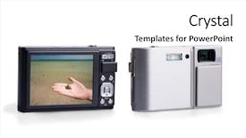  Presentation with cameras - Colorful PPT layouts enhanced with mega pixels - digital photo cameras isolated backdrop and a  colored foreground