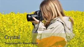  Presentation with rapeseed - Presentation theme having mega pixels - girl taking photos in rapeseed background and a  colored foreground