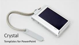  Presentation with white cctv camera on modern - Beautiful presentation featuring mega pixels - small digital camera isolated backdrop and a white colored foreground