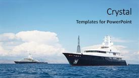  Presentation with luxury yacht - Colorful PPT theme enhanced with mega wealth - gigantic big luxury motor boat backdrop and a light blue colored foreground