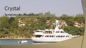  Presentation with sea shore - Presentation theme featuring mega wealth - sea boat near the shore background and a light gray colored foreground