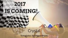  Presentation with new years 2019 - Amazing presentation theme having megaphone against 2017 new year backdrop and a coral colored foreground