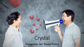  Presentation with animation - Audience pleasing theme consisting of megaphone against red heart backdrop and a light blue colored foreground