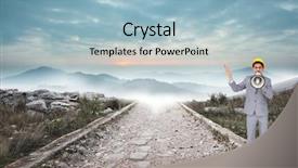  Presentation with misty - Cool new theme with megaphone against stony path backdrop and a  colored foreground