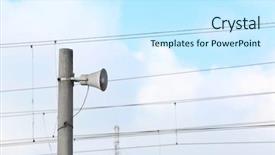  Presentation with athletics pole vault - Beautiful presentation theme featuring megaphone on pole outdoors backdrop and a cool aqua colored foreground