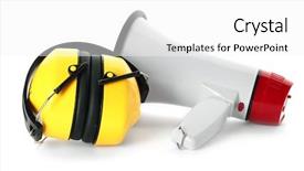  Presentation with hearing - Presentation theme featuring megaphone on white background hearing background and a white colored foreground