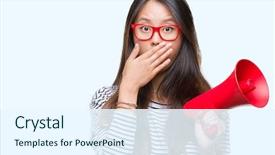  Presentation with shame - Beautiful presentation design featuring megaphone over isolated background cover backdrop and a sky blue colored foreground