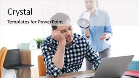  Presentation with boss anniversary - Colorful presentation theme enhanced with megaphone screaming at sleeping employee backdrop and a white colored foreground