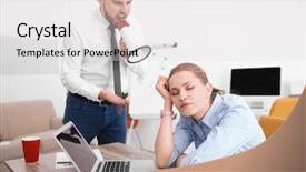  Presentation with boss anniversary - Beautiful slide deck featuring megaphone screaming at sleeping employee backdrop and a light gray colored foreground