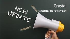  Presentation with new to leadership - Presentation theme with megaphone with text new update background and a dark gray colored foreground