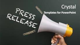  Presentation with press release - Colorful presentation enhanced with megaphone with text press release backdrop and a dark gray colored foreground