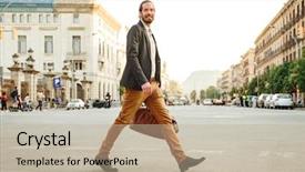  Presentation with leather bag - PPT layouts enhanced with megapolis with leather male bag background and a mint green colored foreground