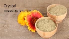  Presentation with powder - Presentation theme with mehandi - dry henna powder in bowls background and a coral colored foreground