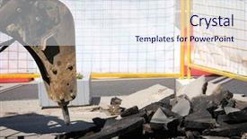  Presentation with road repair - PPT theme consisting of mehanical jackhammer repaires the road background and a  colored foreground