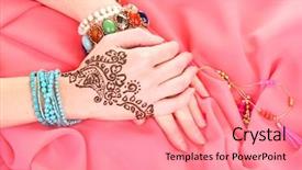  Presentation with color - Beautiful theme featuring mehensdi - hands painted with henna backdrop and a coral colored foreground