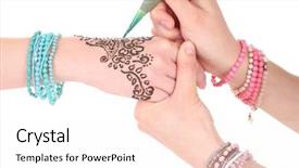  Presentation with process - Audience pleasing PPT theme consisting of mehensdi - process of applying mehndi backdrop and a sky blue colored foreground