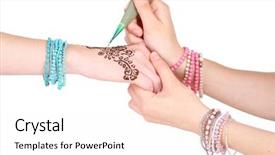  Presentation with process - Amazing PPT theme having mehensdi - process of applying mehndi backdrop and a sky blue colored foreground
