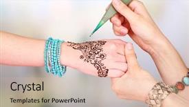  Presentation with hiring process - Beautiful presentation theme featuring mehensdi - process of applying mehndi backdrop and a lemonade colored foreground