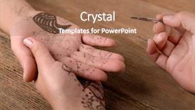  Presentation with sewing process close up - Slide deck enhanced with mehensdi - process of applying mehndi background and a coral colored foreground