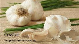  Presentation with garlic - Beautiful presentation theme featuring meidcine food - fresh garlic and chives backdrop and a  colored foreground