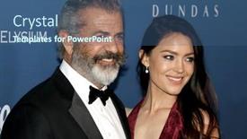  Presentation with venue - Audience pleasing theme consisting of mel-gibson-and-rosalind-ross backdrop and a ocean colored foreground