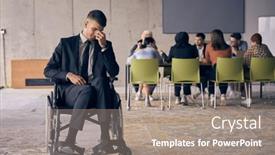  Presentation with sad - Slide set having melancholic-businessman-in-a-wheelchair background and a coral colored foreground