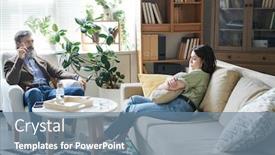  Presentation with thoughts - Amazing PPT theme having melancholic-young-woman-sitting backdrop and a seafoam green colored foreground