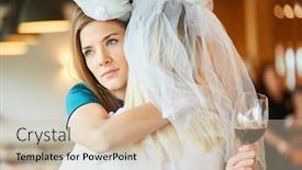  Presentation with melancholy - Colorful presentation theme enhanced with melancholy-woman-hugs-bride backdrop and a soft green colored foreground