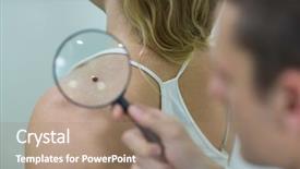  Presentation with melanoma - Amazing theme having melanoma - dermatologist examining mole with magnifying backdrop and a coral colored foreground