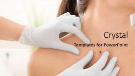  Presentation with melanoma - Presentation design consisting of melanoma - oncologist examining female patient background and a coral colored foreground