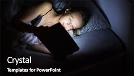  Presentation with late - Theme with melatonin - young woman using her tablet background and a black colored foreground