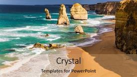 Presentation with light waves - PPT theme with melbourne famous rocks twelve apostle background and a coral colored foreground
