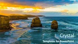  Presentation with light waves - Presentation theme enhanced with melbourne famous rocks twelve apostle background and a ocean colored foreground
