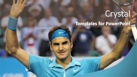  Presentation with quarter - Amazing slide deck having melbourne-january-27-roger-federer backdrop and a tawny brown colored foreground