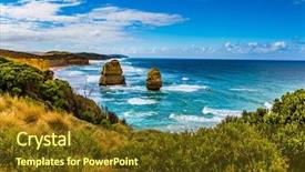  Presentation with melbourne - PPT theme featuring melbourne rocks of the coastal background and a tawny brown colored foreground