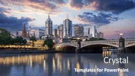  Presentation with australia melbourne - PPT theme featuring melbourne-skyline-with-famous-princes background and a ocean colored foreground