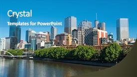 Presentation with melbourne - Presentation theme featuring melbourne skyline with skyscrapers background and a teal colored foreground