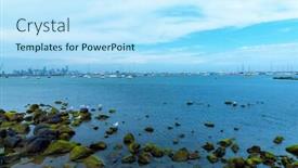  Presentation with melbourne - PPT theme featuring melbourne view from williamstown port background and a sky blue colored foreground