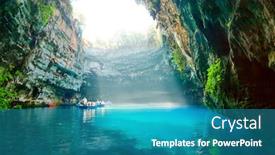  Presentation with island - Slides with melissani-lake-on-kefalonia-island background and a teal colored foreground