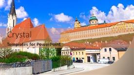  Presentation with danube - Beautiful slide deck featuring melk-abbey-benedictine-abbey-above backdrop and a coral colored foreground