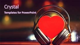  Presentation with headphones - PPT layouts having melody - decorative heart and headphones background and a wine colored foreground