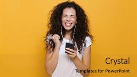  Presentation with happy image - Beautiful presentation design featuring melody - image of happy woman 20s backdrop and a gold colored foreground