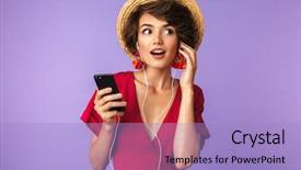  Presentation with power of attitude image - Theme with melody - image of young brunette woman background and a light blue colored foreground