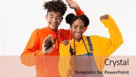  Presentation with american music - Slides with melody - photo of young african american background and a coral colored foreground